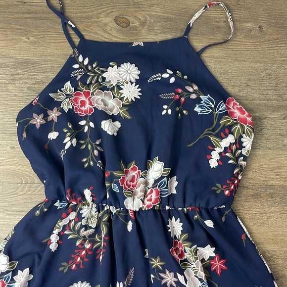 Lush Women’s Navy Blue Floral Spaghetti Strap Mini Dress, size Small - Picture 4 of 13